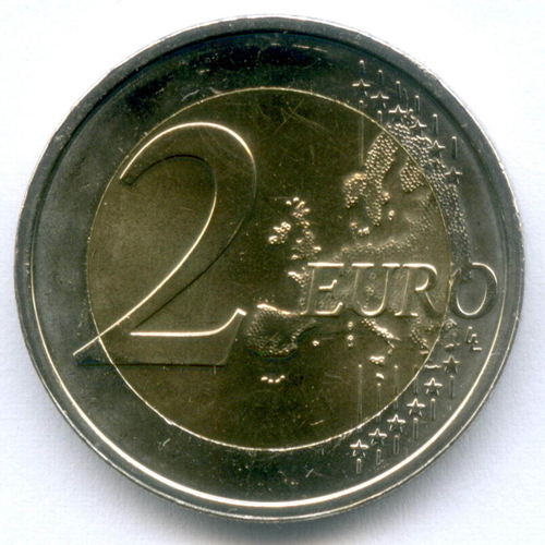 2 евро 2009 год. Люксембург. 10 лет монетарной политики ЕС и введения евро. Биметалл UNC