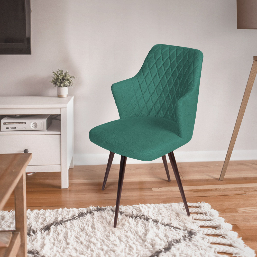 Стул поворотный на 360 градусов Hunt ромб, бархат зеленый 19 / чёрный конус