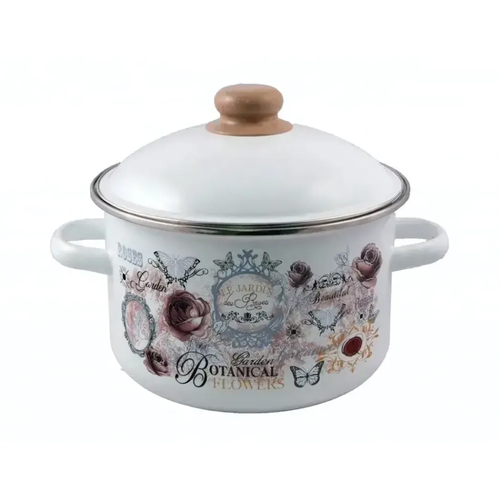 Кастрюля эмалированная 4,0л цилиндр Roses