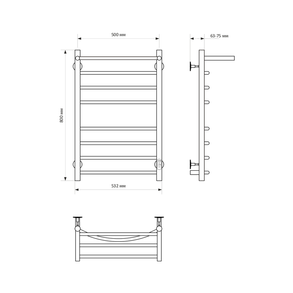 Полотенцесушитель MIXLINE CAPELLA  80х50 (таймер, 382Вт, 7 перекладин + ПОЛКА) электрический ЧЕРНЫЙ