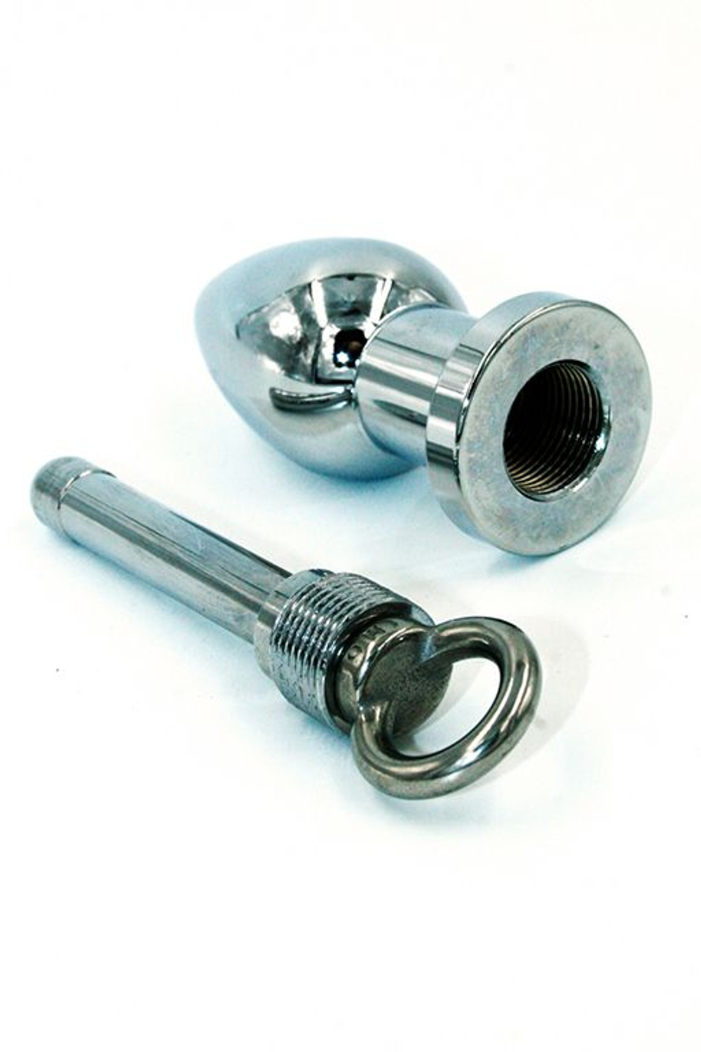 Серебристая полая анальная втулка с вставным поршнем (Цвет: серебристый)