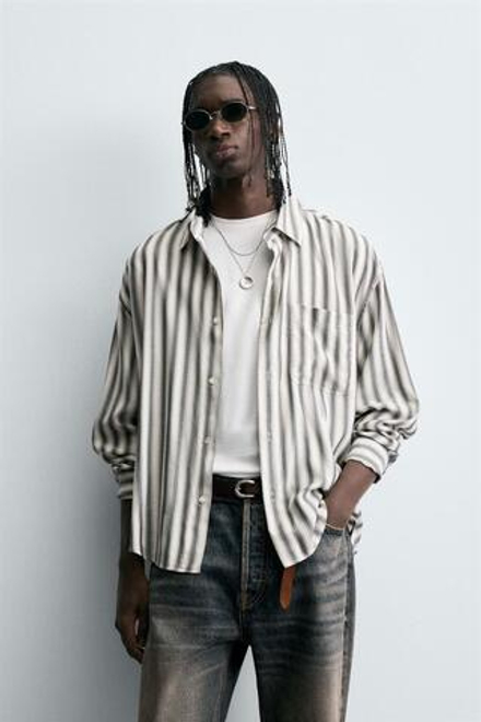 ZARА РУБАШКА В ПОЛОСКУ, СЕРЫЙ