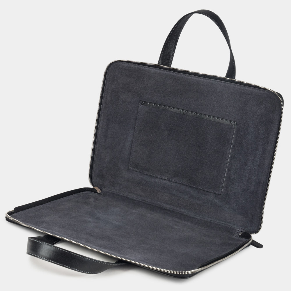 Сумка для MacBook Pro 13 - 14 с карманами из кожи теленка, черного цвета