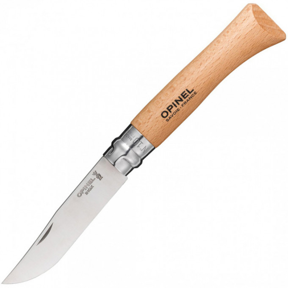 Нож Opinel №10, нержавеющая сталь, рукоять из бука, блистер