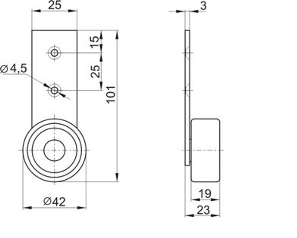 Колесо мебельное боковое узкая пластина 40мм не поворотное