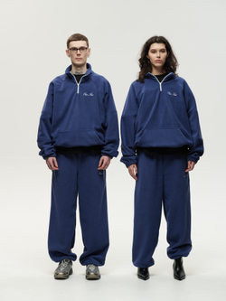 Drawstring Half-Zipped Sweatshirt Navy Smoke