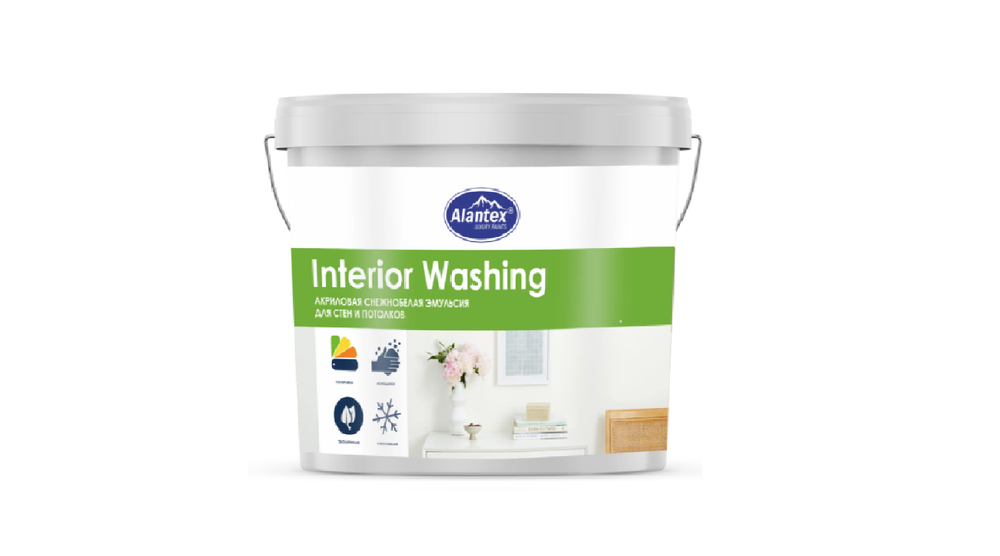 КРАСКА ВОДНО-ДИСП. ALANTEX INTERIOR WASHING СНЕЖНОБЕЛ 1,3КГ