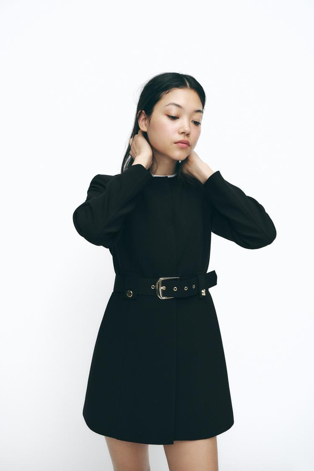 ZARA БЛЕЙЗЕР С РЕМНЕМ И ПРЯЖКОЙ, ЧЕРНЫЙ