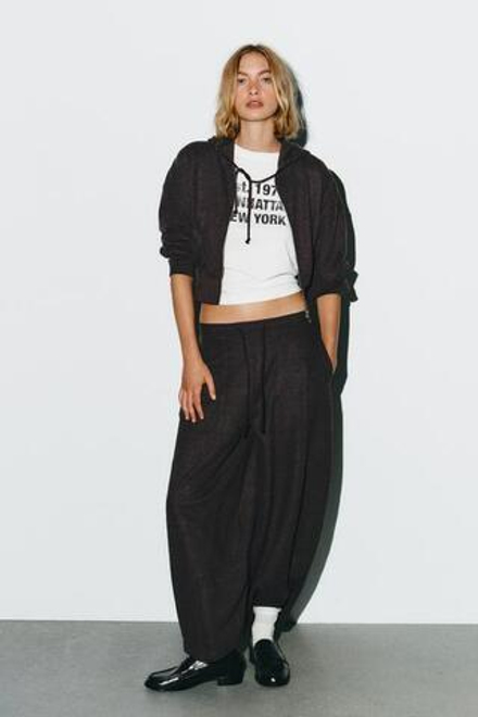 ZARA БРЮКИ BALLOON В РУБЧИК, КОРИЧНЕВЫЙ