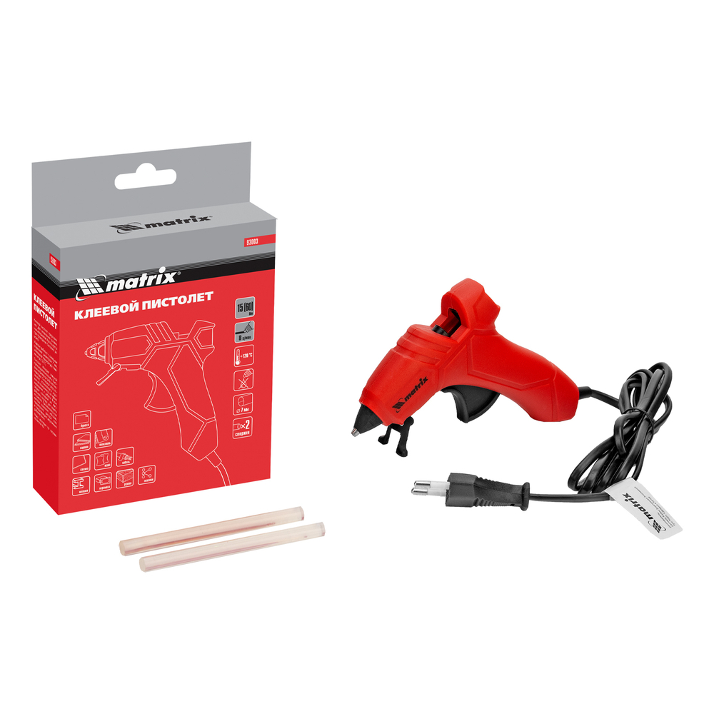 Клеевой пистолет, 7 мм, 15 (60) Вт, 8 г/мин// Matrix
