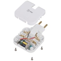 Разветвитель электрический ЭРА SPF-2-FL-USBC поворотный на 2 розетки + 2USB A+C 10А белый | Тройники