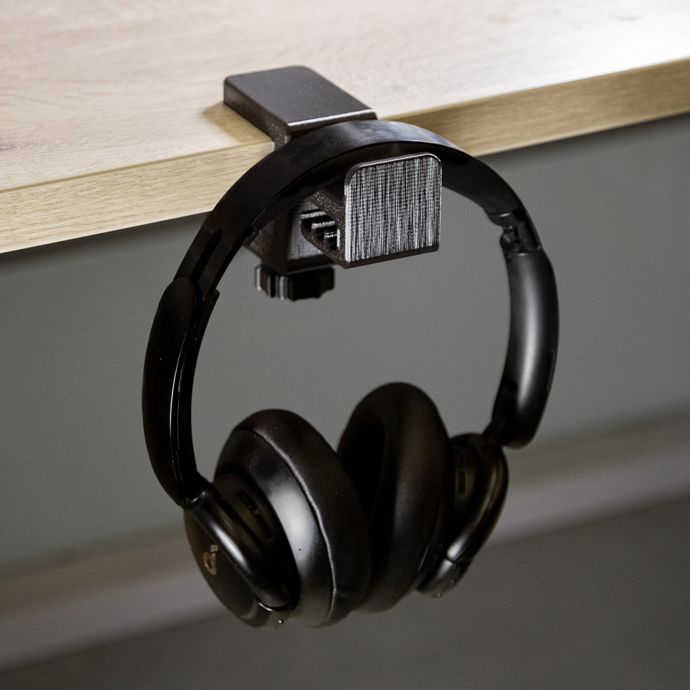 Держатель, подставка для накладных наушников с креплением к столешнице, черная