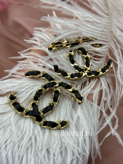 Брошь Шан.  золотистая (лимонная) с черной кожей