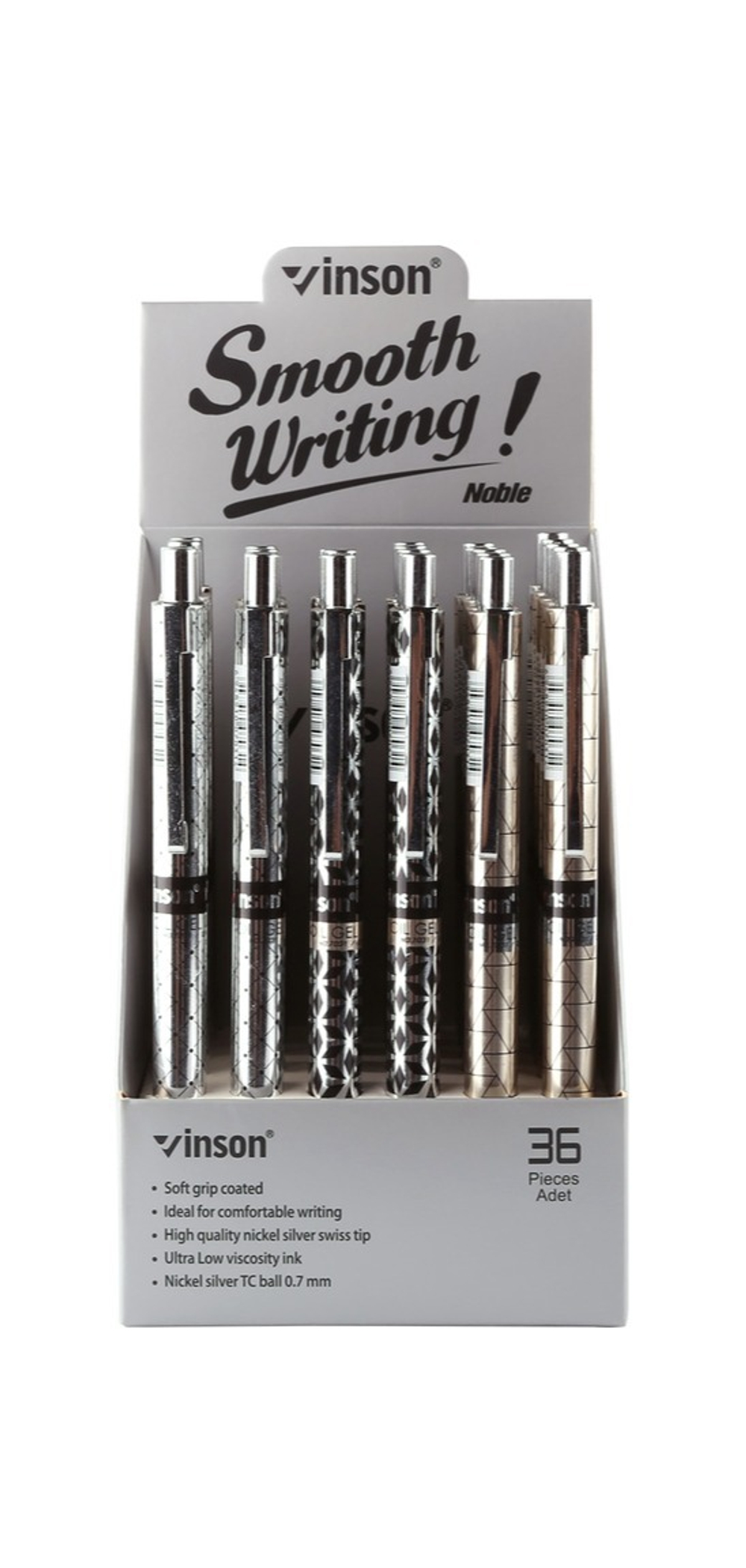 Ручка VINSON SMOOTH WRITING шарик., автомат, игольчатая, масл. основа, 0.7мм, синяя