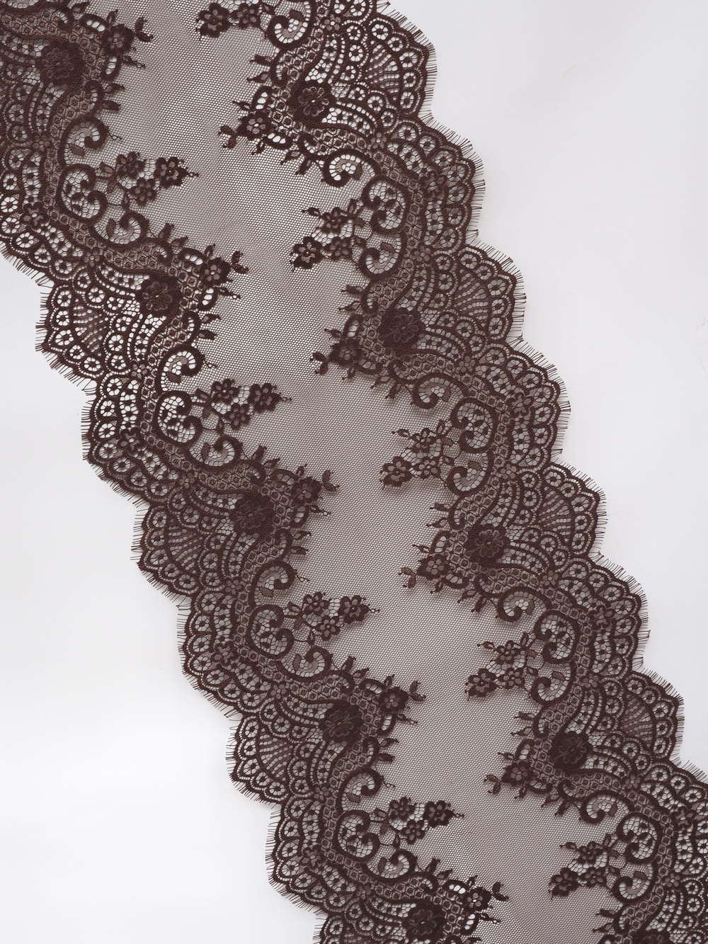 Кружево шантильи для белья шоколад широкое неэластичное ширина 36 см купон 2.9 м