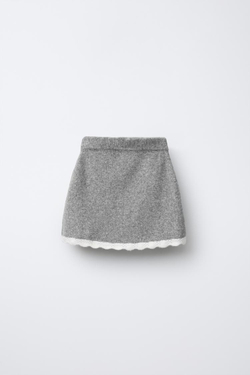 ZARA ТРИКОТАЖНАЯ ЮБКА С ОТДЕЛКОЙ КРЮЧКОМ, МЯГКИЙ СЕРЫЙ