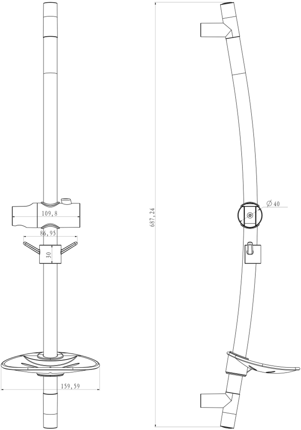 LM8064C Аксессуары Стойка душевая 685мм, с круглой мыльницей,хром,блистер