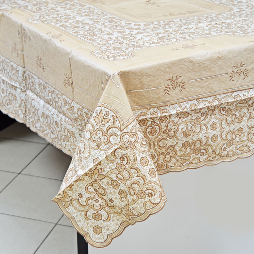 Скатерть 150*228см EMBOSSED бежевая с коричневым