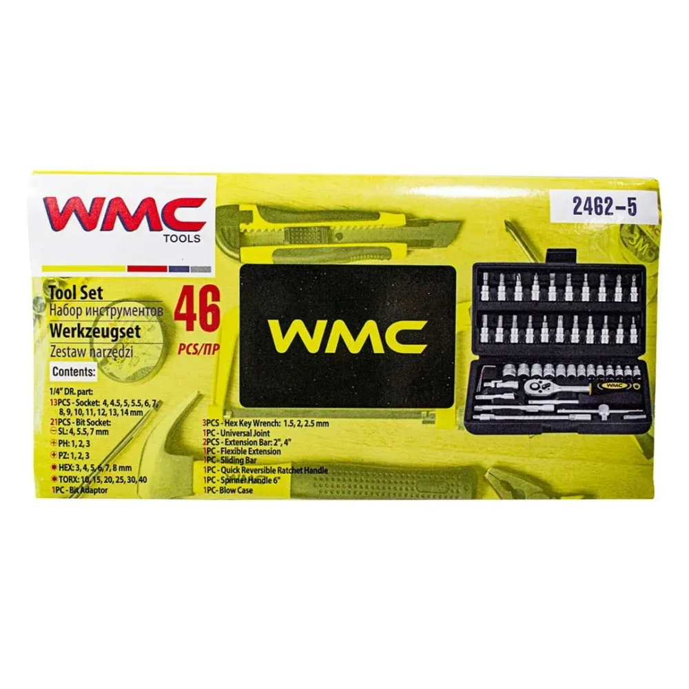 Набор инструментов 46пр. 1/4''(6гр.) (4-14мм) WMC TOOLS WMC-2462-5(New)