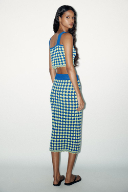 ZARA КРОП-ТОП ИЗ РЕЛЬЕФНОГО ТРИКОТАЖА, ЗЕЛЕНОВАТО-СИНИЙ