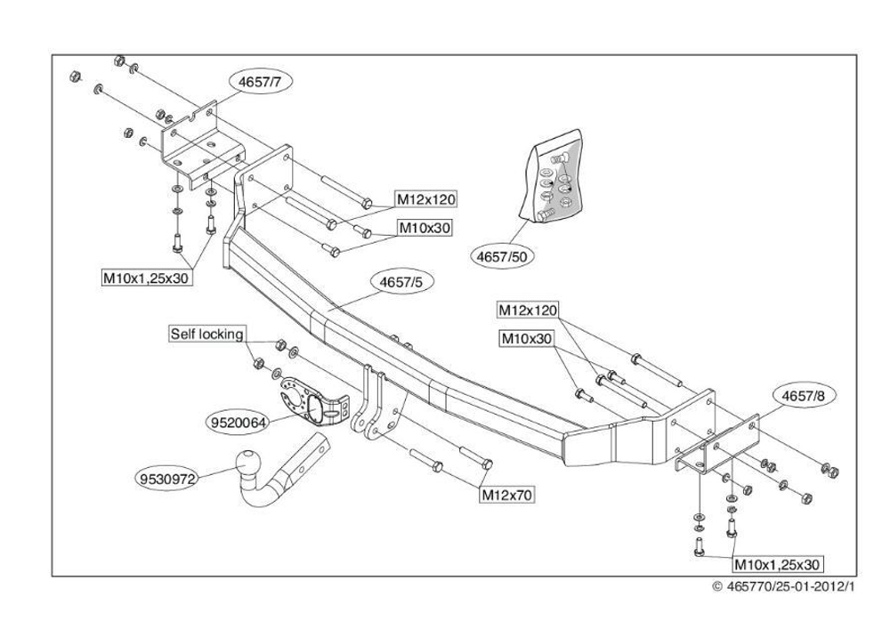 Фаркоп Brink (Thule) 465700 для Hyundai Santa Fe (2006 - 2012)(паспорт и сертификат в комплекте)(без электрики)