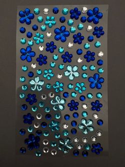 1843 Наклейки для ногтей, лица и тела микс с цветочками синие/голубые