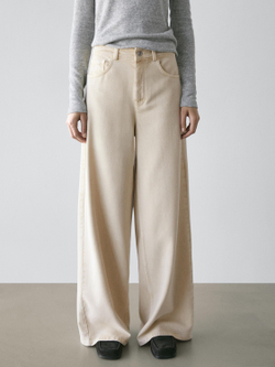 Massimo Dutti Брюки с низкой посадкой и широкими штанинами, ванильный