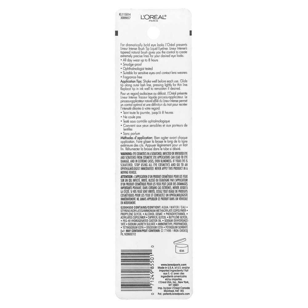 L'Oréal, Lineur Intense, жидкая подводка для глаз, оттенок 710 черный, 7 мл (0,24 жидк. унции)