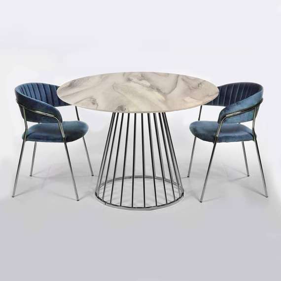 Стол Liverpool Ø100 см, белый мрамор с хромированными ножками