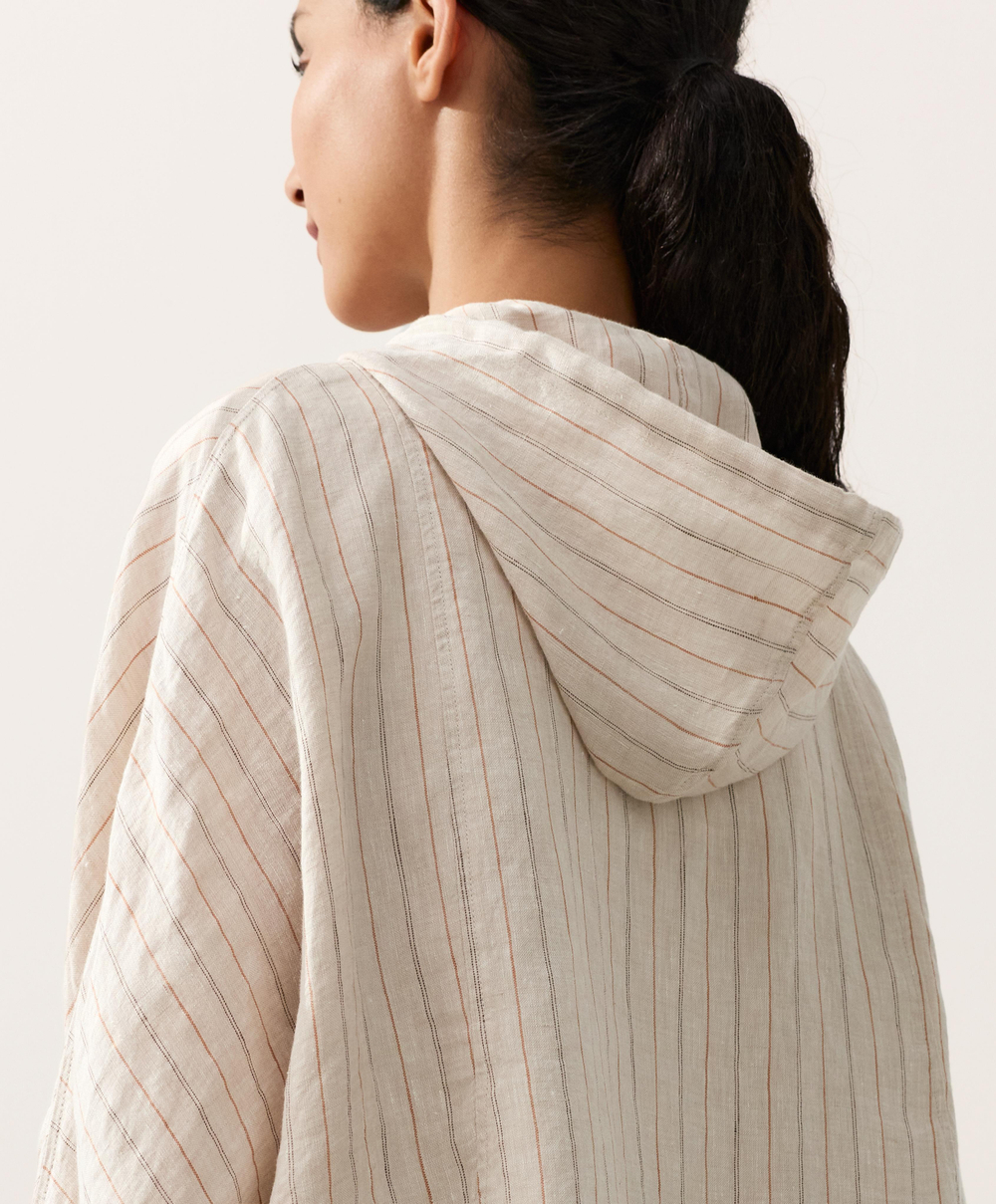 Oysho Куртка с капюшоном в полоску из 100% льна, песочный меланж