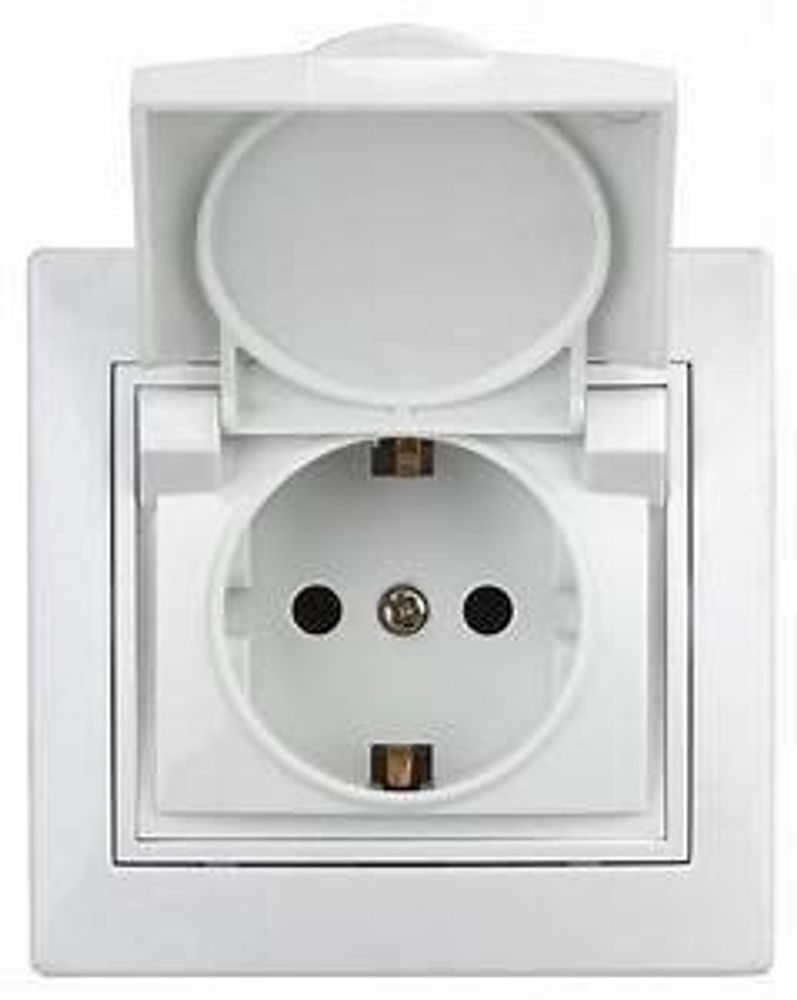 Розетка 1-местная белый с/з Schuko с крышкой, 16А IP20, СУ Intro Plano 1-203-01