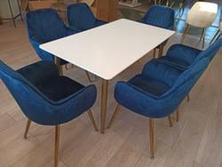 Обеденная группа стол ФАВОРИТ “FAVORITE” + 6 синих кресел Кристи “CHRISTY”