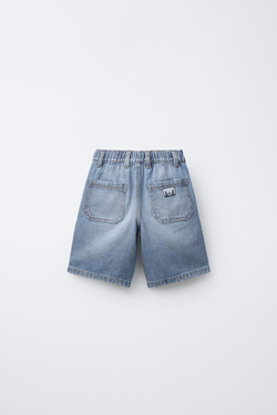 ZARA ДЖИНСОВЫЕ ШОРТЫ-БЕРМУДЫ SLOUCHY, ВЫЦВЕТШИЙ СИНИЙ