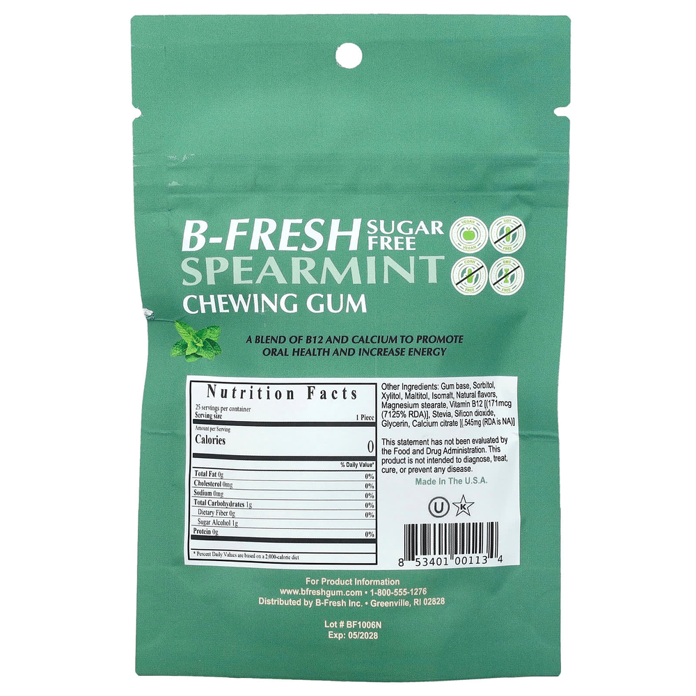 B-Fresh, Жевательная резинка, мята, без сахара, 25 шт. (50 г)