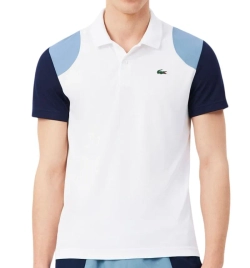 Мужское теннисное поло Lacoste Ultra Dry Colour-Block Sport - white/blue/navy blue