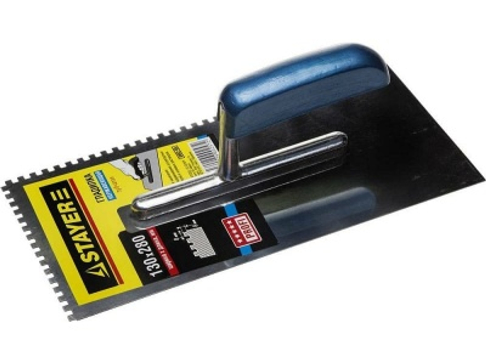 Гладилка 130*280мм зубчатая 8*8мм нержавеющая сталь деревянная ручка STAYER Profi