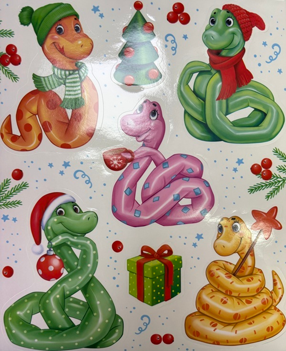 Наклейки оформительские "Животные новогодние микс"