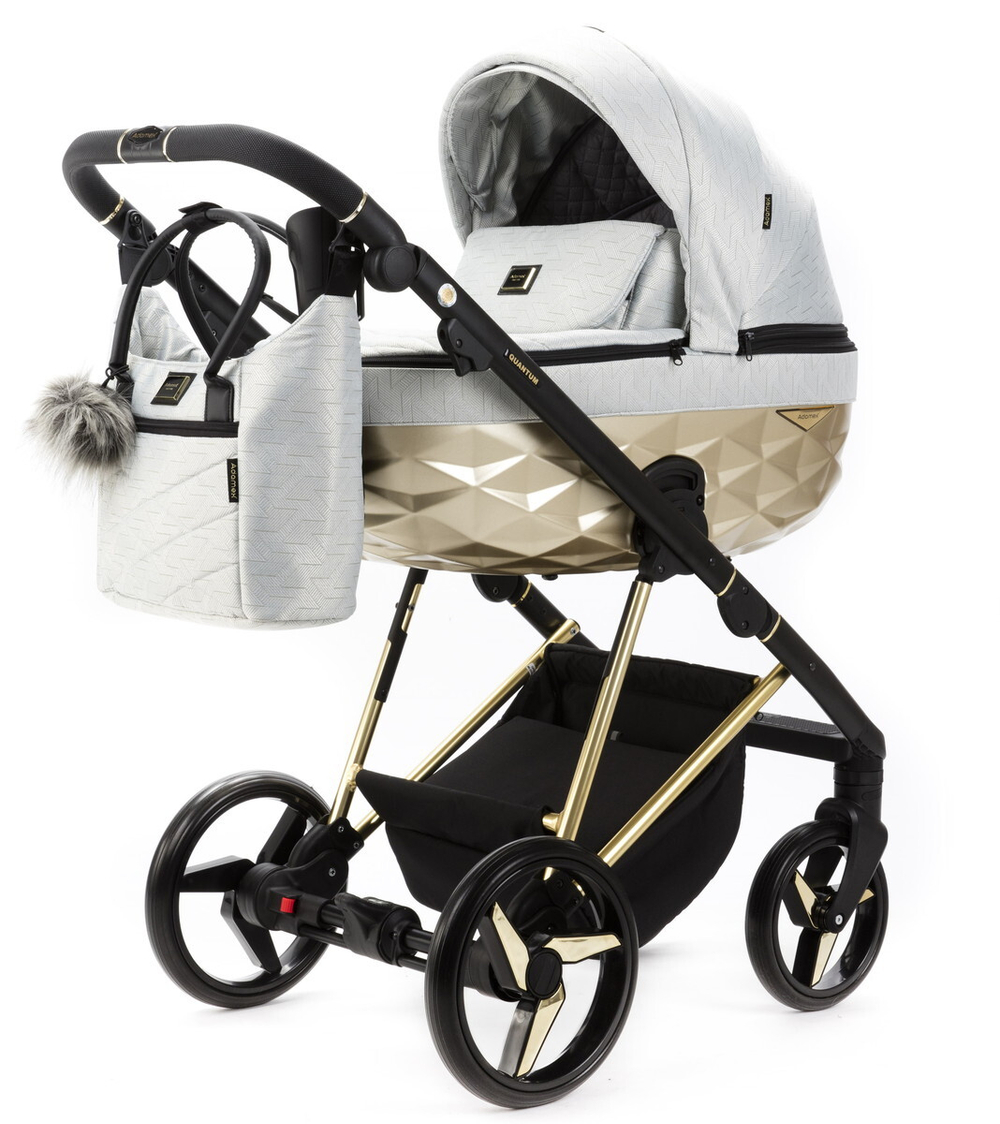 Детская коляска Adamex Quantum Star Premium 2 в 1 Q-STAR47 (СВ.СЕРЫЙ+ЗОЛОТО.РАМА)