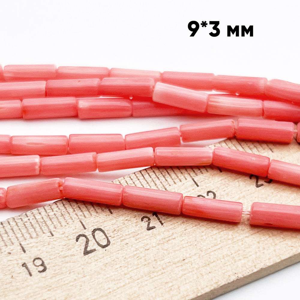 Коралл тонированный бусины, размер около 9,3*3,2 мм, цена за 20-21 шт (1/2 нити)
