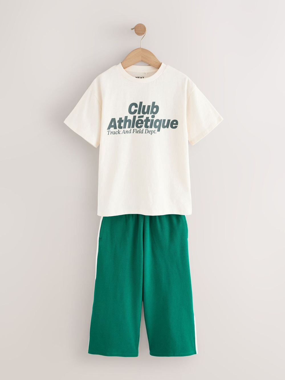 Футболка и спортивные брюки в комплекте для девочки Next E64-979, Зеленый, Молочный