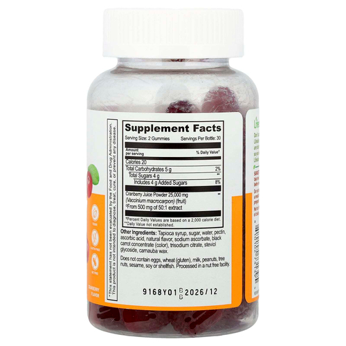 Lifeable, Жевательные мармеладки с клюквой, 60 жевательных мармеладок (12 500 мг в 1 жевательной мармеладке)