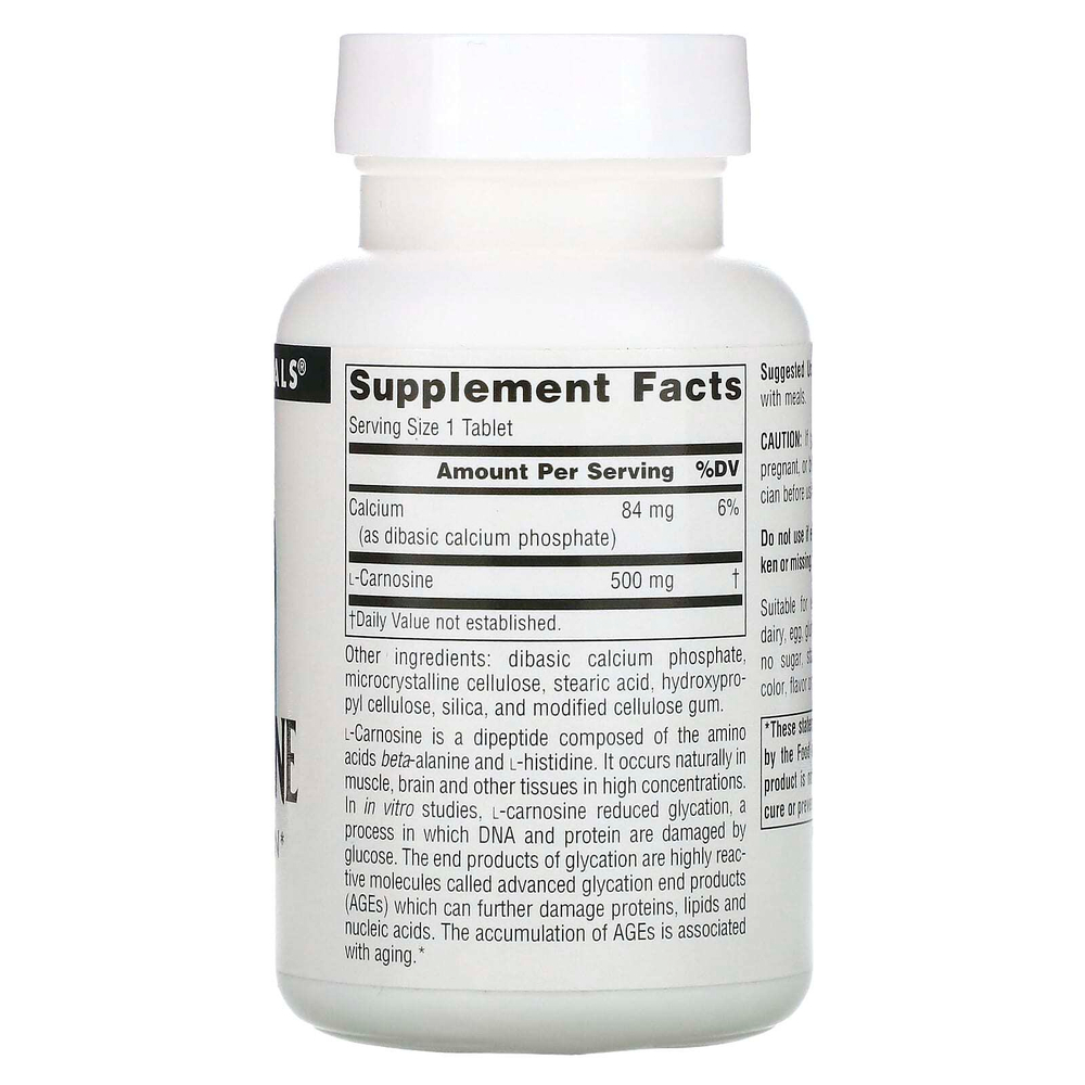 Source Naturals, L-карнозин, 500 мг, 60 таблеток
