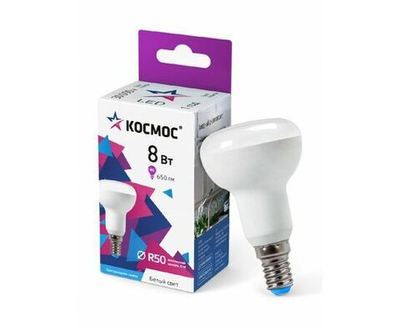 Лампа светодиодная R50 8Вт 6500К E14 220В КОСМОС Lksm_LED8wR50E1465
