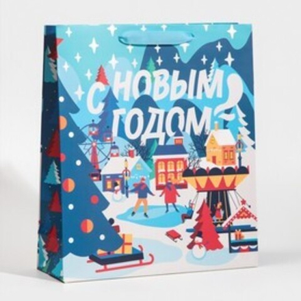 Пакет ламинированный вертикальный «Зима в городе» M 26 × 30 × 9 см