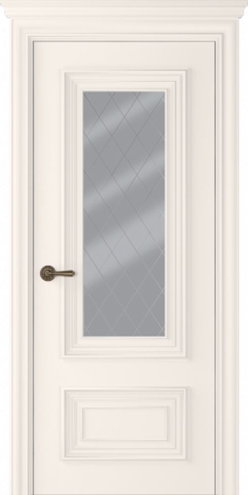 Дверь Палаццо 2 / Цвет Эмаль жемчуг / Мателюкс белый витраж / Двери Belwooddoors