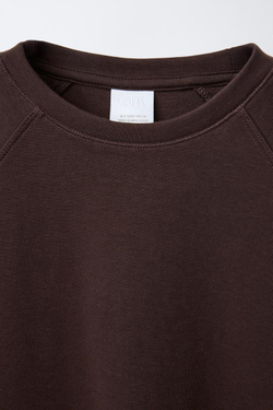 ZARA ОДНОТОННАЯ ФУТБОЛКА INTERLOCK, КОРИЧНЕВЫЙ