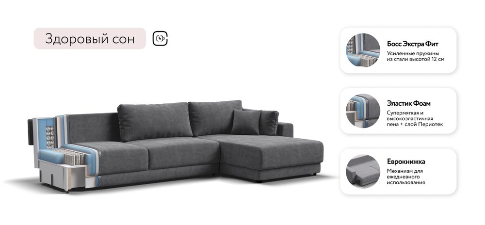 Угловой диван Босс Прайм Макс Шенилл Клауд графит