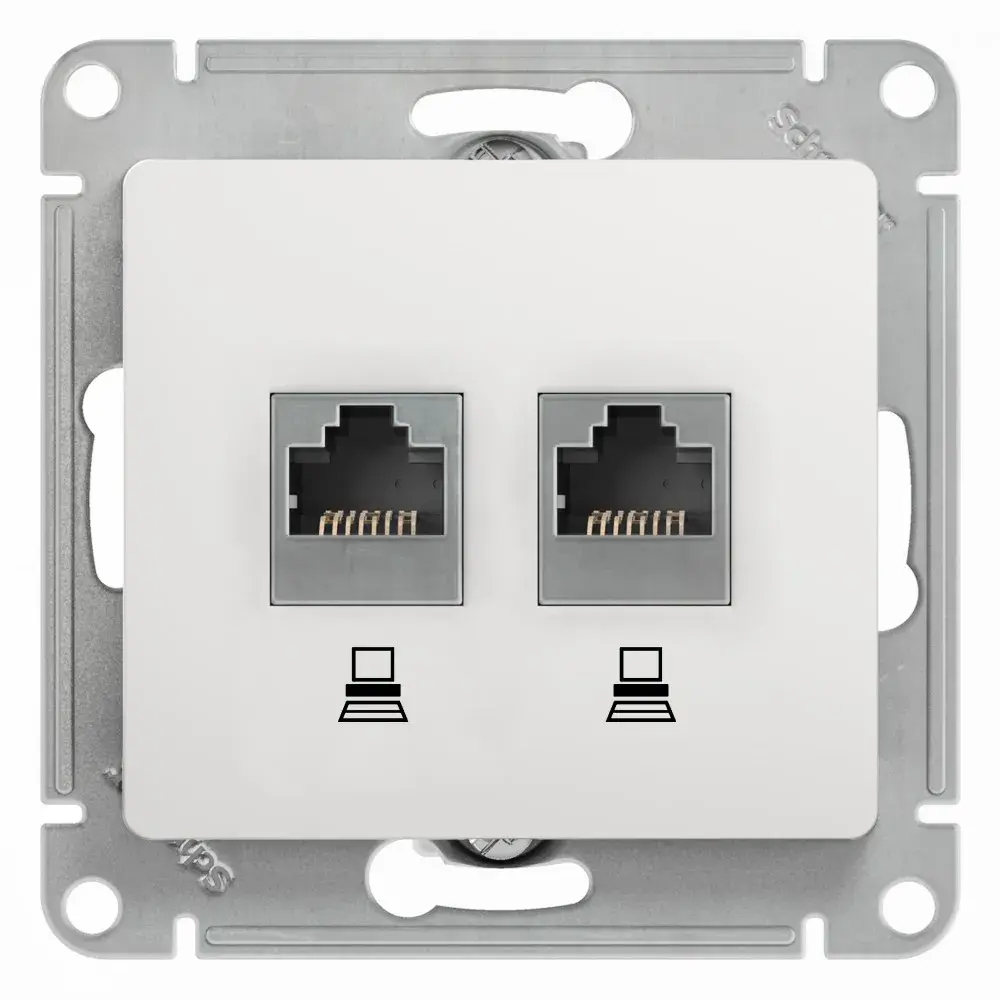 GLOSSA РОЗЕТКА двойная компьютерная RJ45+RJ45 кат. 5e, механизм, БЕЛЫЙ
