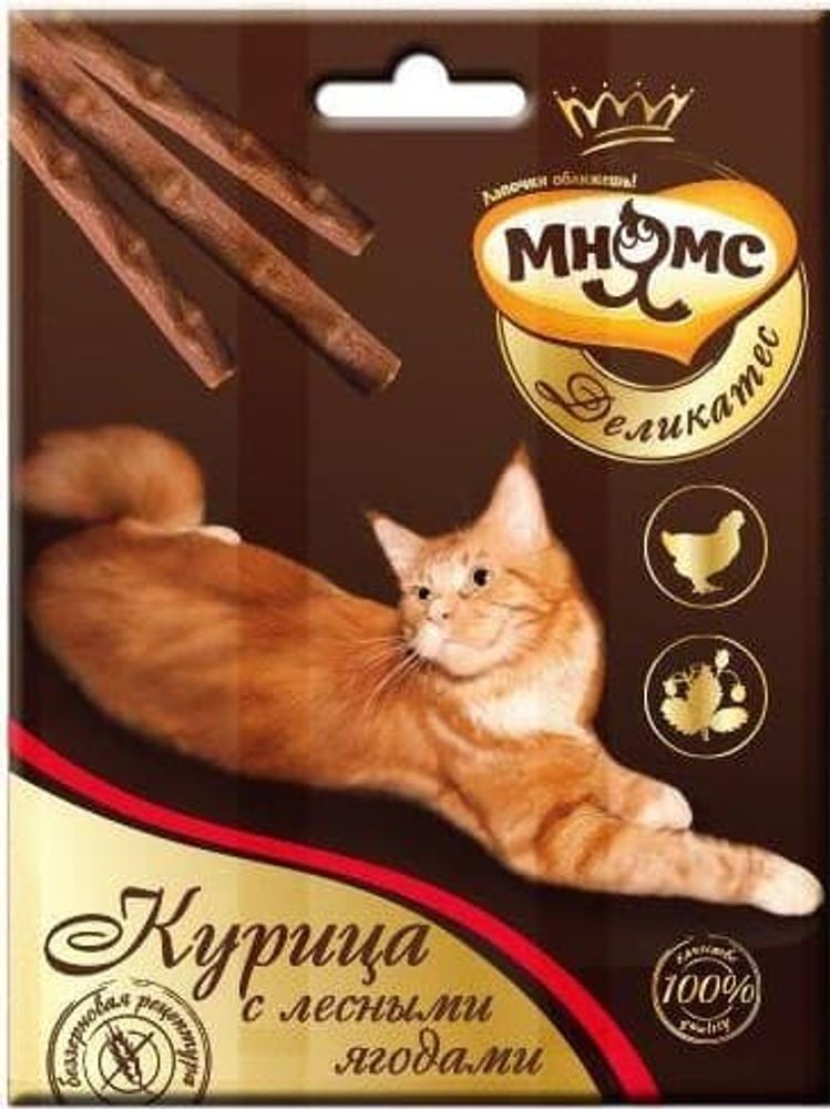 *Мнямс Деликатес лакомые палочки 9 см для кошек с курицей и лесными ягодами 3х4 г (УЦЕНКА)