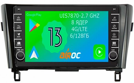 Магнитола для Nissan X-Trail T32, Qashqai J11 2014-2022 (нави, поддержка 360, рамка маленькая) - Airoc AB-1202-NV14 (кнопки и крутилки), Android 13, TS20, 6/128Гб, SIM-слот, CarPlay